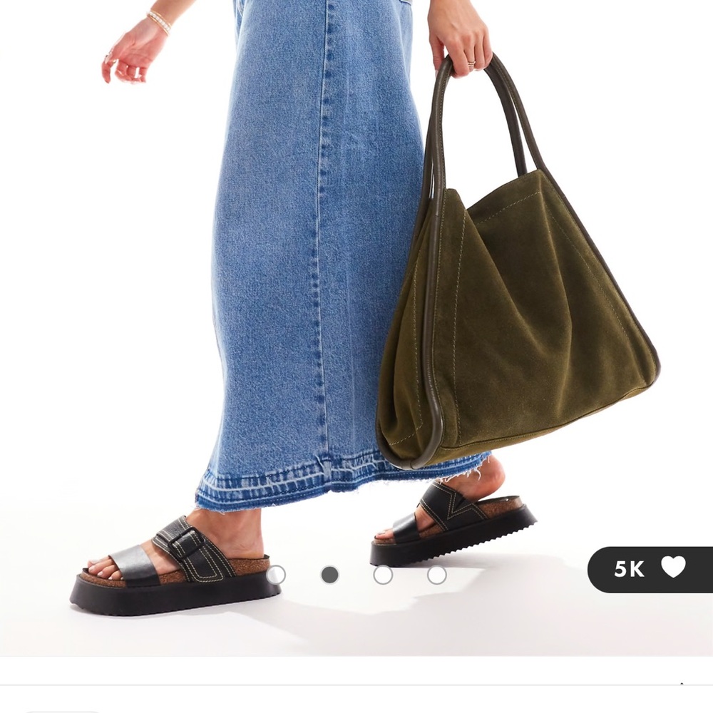 ASOS DESIGN suede tote bag with tubular piping in forest green